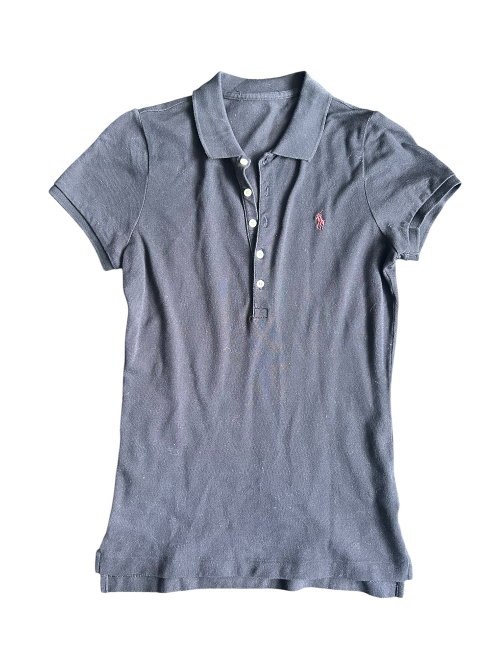 Ralph Lauren Women's Black Short Sleeve Polo with Pink Logo